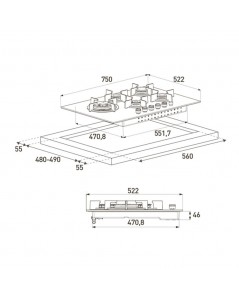 Piano cottura da 75 5 fuochi gas inox GIGA7235250X Grundig