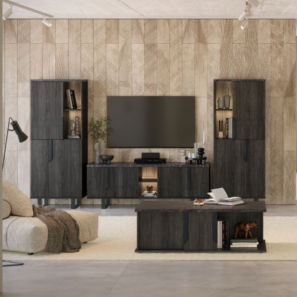 Vetrina credenza con anta destra palissandro nero Zaira 61x49x181h