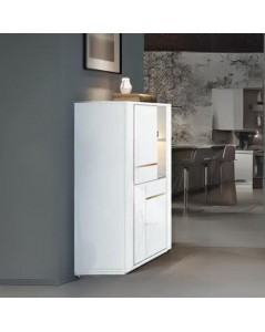 Vetrina Credenza 2 Ante Bianco Lucido Laccato con Particolari Oro Alce