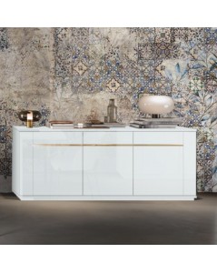 Madia 3 Ante Bianco Lucido Laccato con Particolari Oro Alce 205x49x83h