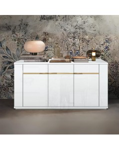 Madia 3 Ante Bianco Lucido Laccato con Particolari Oro Alce 165x49x83h