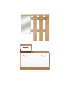 Mobile Ingresso con Specchio Rudolf XL Rovere Bianco Lucido Prezzo