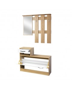 Mobile Ingresso con Specchio Rudolf XL Rovere Bianco Lucido Prezzo