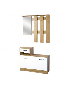 Mobile Ingresso con Specchio Rudolf XL Rovere Bianco Lucido Prezzo