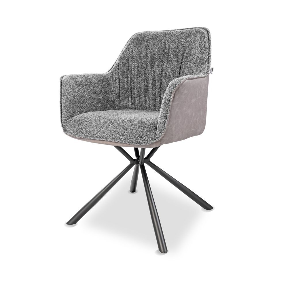 Sedia con braccioli tessuto grigio e retro ecopelle tortora Aseat