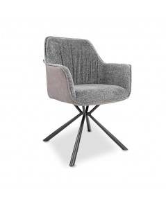 Sedia con braccioli tessuto grigio e retro ecopelle tortora Aseat