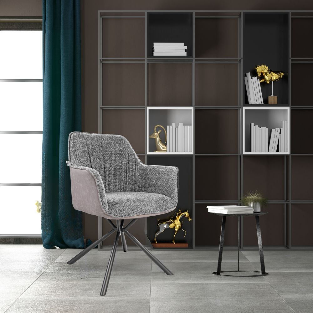 Sedia con braccioli tessuto grigio e retro ecopelle tortora Aseat