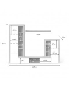 Parete Attrezzata Nobel 263,1x40x202h Colore Rovere Sonoma e Grafite