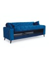 Divano 3 posti braccioli trapuntati con funzione letto e contenitore Columbia vellutino blu 225x84x85h