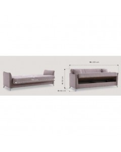 Divano 3 posti braccioli sottili con funzione letto e contenitore Alder tessuto grigio 225x82x92h