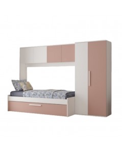 Cameretta a Ponte con Letto Estraibile 6007 Bianco e Rosa Antico