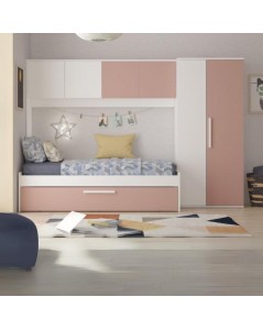 Cameretta a Ponte con Letto Estraibile 6007 Bianco e Rosa Antico