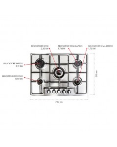 Piano cottura inox 5 fuochi Maciste70 Samet