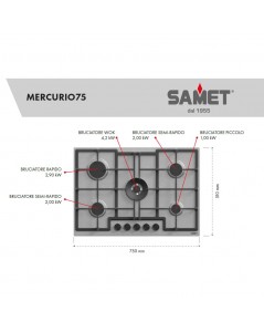 Piano Cottura Inox 5 Fuochi Mercurio 75 Samet Prezzo