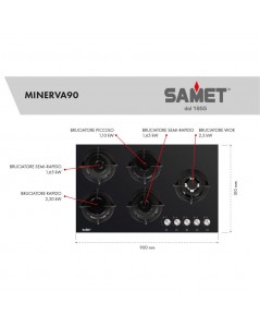 Piano Cottura in Vetro 5 Fuochi Minerva 90 Samet Colore Nero Prezzo