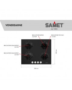 Piano Cottura in Vetro 4 Fuochi Venere 60 Samet Colore Nero Prezzo