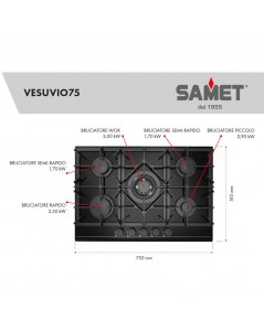 Piano Cottura Gas in Vetro Vesuvio 75 Samet Prezzo