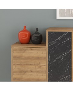 Madia Legno Naturale con Ante e Cassetti Effetto Marmo Nero Hermes 160