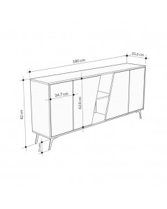 Madia 4 Ante Fiona 180x35,6x82H Colore Rovere e Antracite