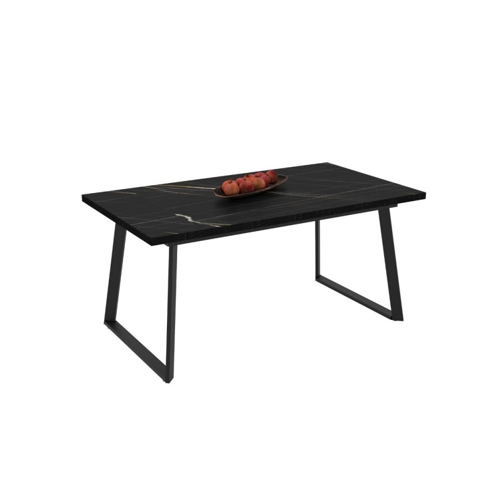 Tavolo allungabile piano effetto marmo nero e gambe in metallo nero Lavinya 170x90x75h