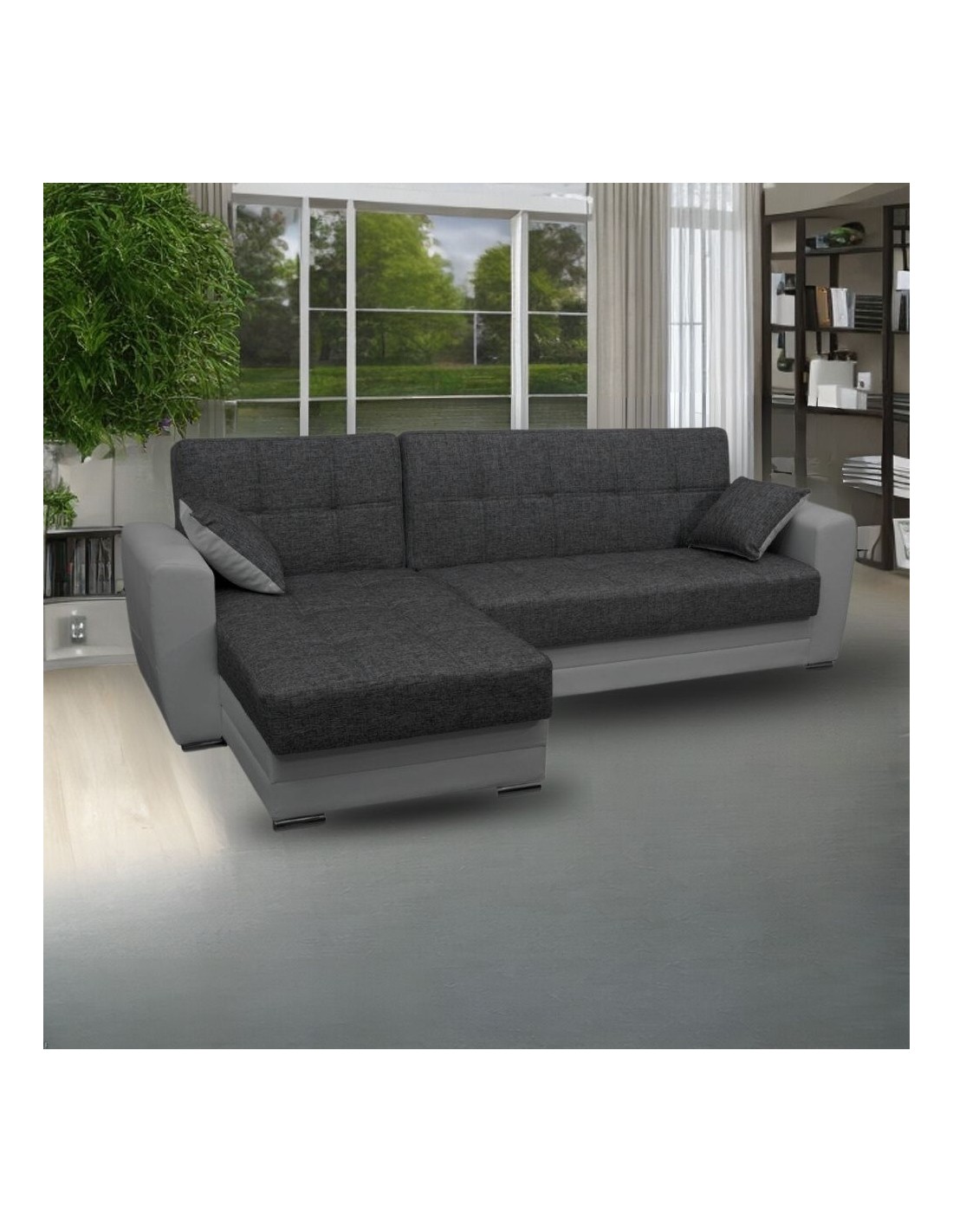 Divano letto Dynamic con penisola e contenitore colore grigio chiaro e grigio scuro