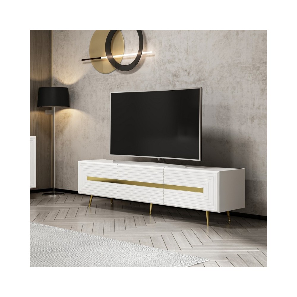 Mobile porta TV 3 ante bianco Jose particolari oro 180x42x50h