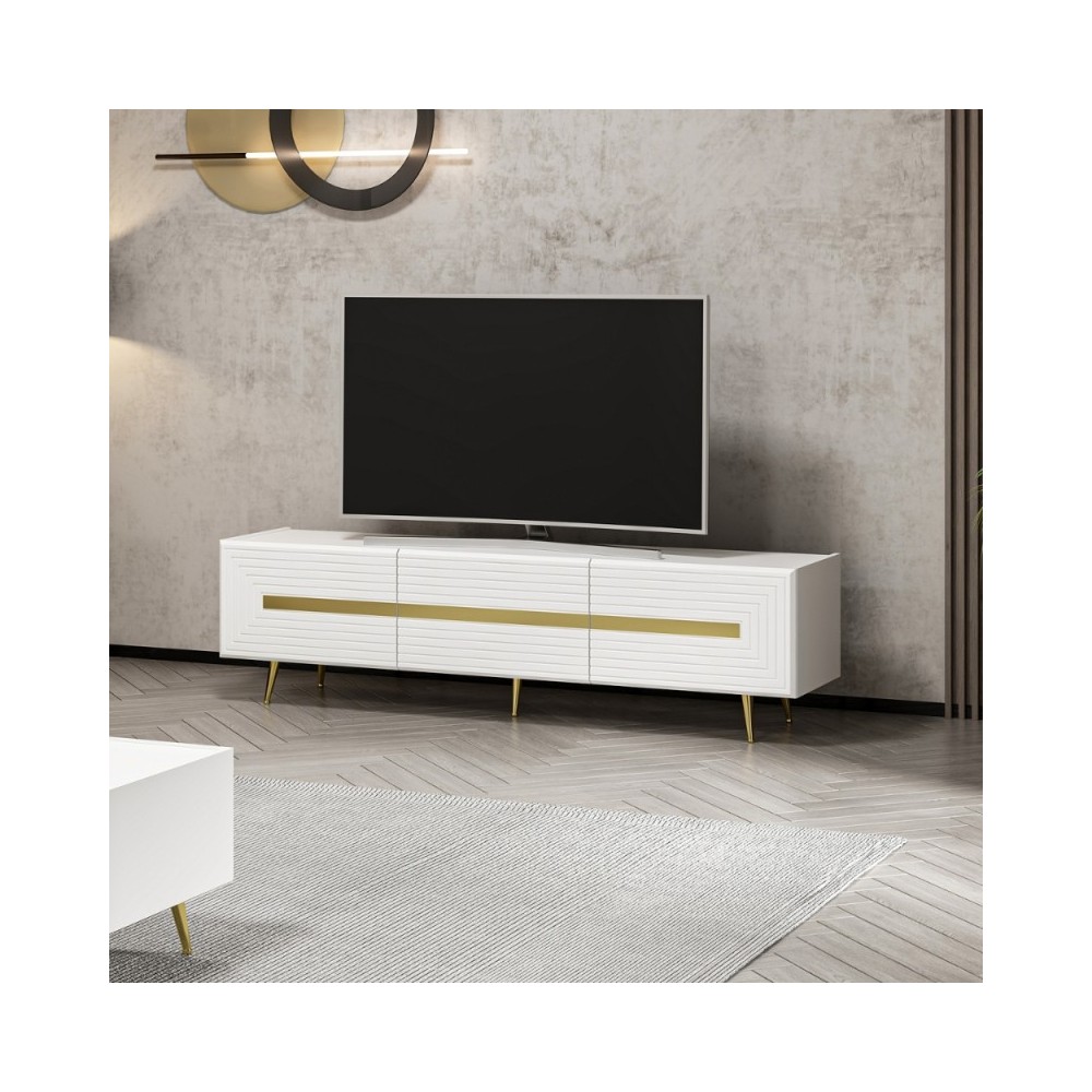 Mobile porta TV 3 ante bianco Jose particolari oro 180x42x50h