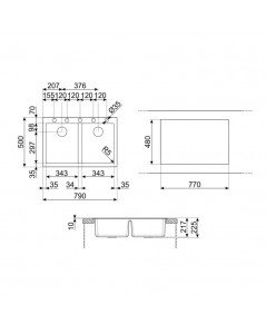 Lavello Incasso 2 Vasche 79x50 Smeg VZ3434B Bianco Prezzo