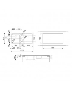 Lavello Incasso Semifilo 2 Vasche e Gocciolatoio Destro 100x50 Smeg