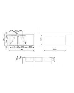 Lavello Incasso 2 Vasche e Gocciolatoio Sinistro 116x50 Smeg Prezzo