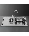 Lavello incasso 2 vasche e gocciolatoio sinistro 79x50 Smeg SP7915SN acciaio inox nero