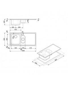 Lavello Incasso Semifilo 2 Vasche e Gocciolatoio SX 100x50 Smeg