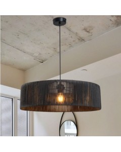 Lampada a Sospensione in Carta Effetto Bamboo Nero Stile Rustico Roya