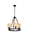 Lampada a sospensione stile retrò con dettagli in corda 3 punti luce Lotus ASZ0954 colore nero