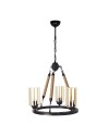 Lampada a sospensione stile retrò con dettagli in corda 3 punti luce Lotus ASZ0954 colore nero