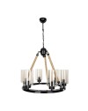 Lampada da soffitto stile retrò nera con dettagli in corda 6 punti luce Lotus ASZ0686