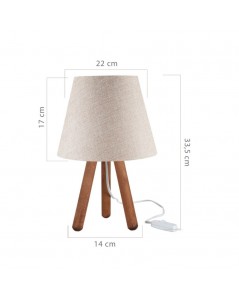 Lampada da Tavolo Treppiede Noce e Paralume Colore Beige