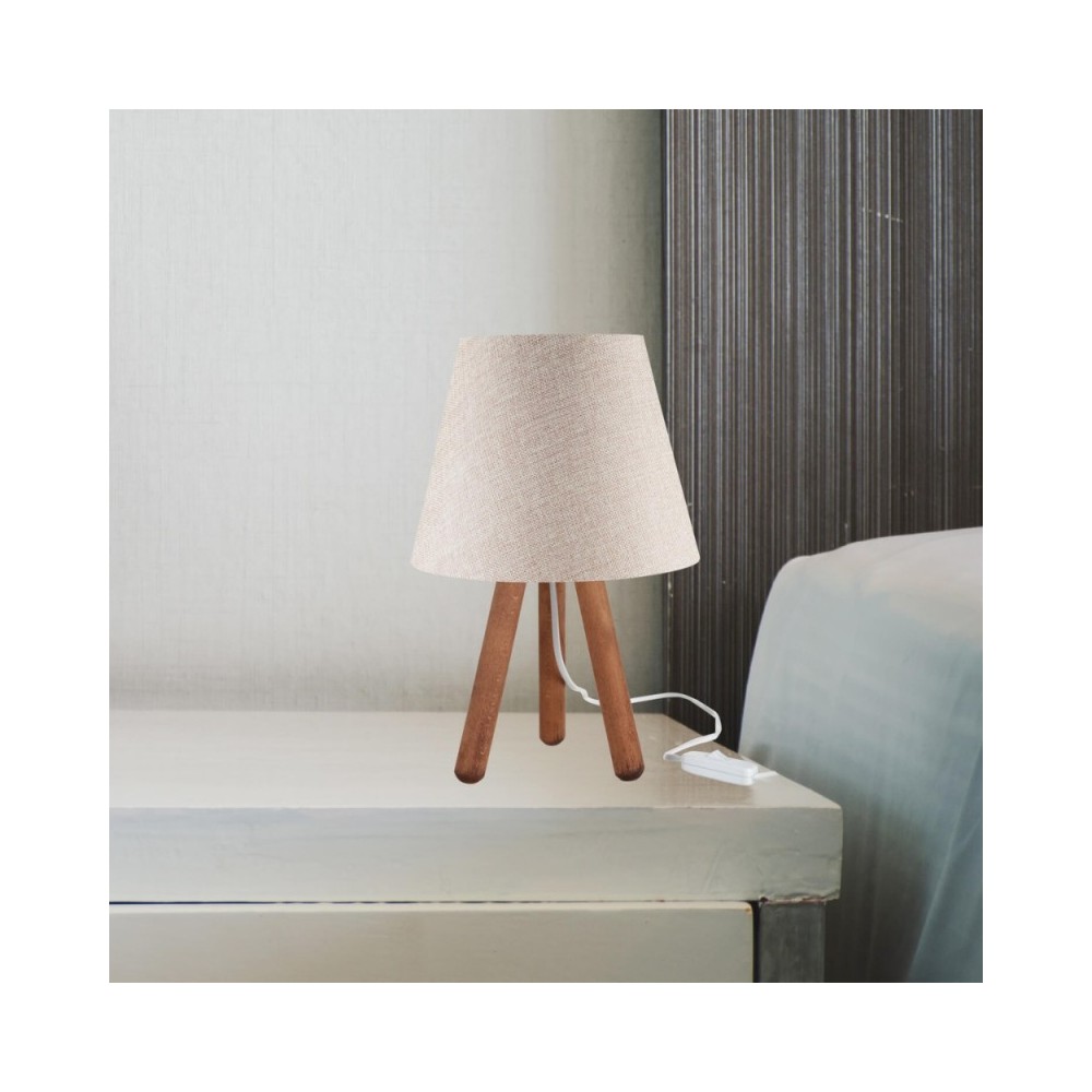 Lampada da tavolo treppiede noce e paralume colore beige Pino ASZ1452