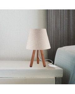 Lampada da Tavolo Treppiede Noce e Paralume Colore Beige