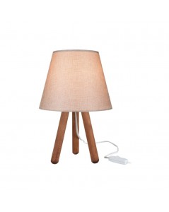 Lampada da Tavolo Treppiede Noce e Paralume Colore Beige