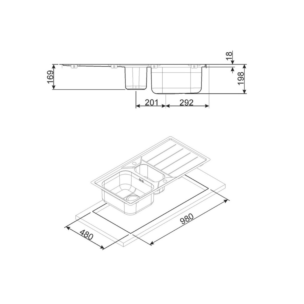 Lavello incasso 2 vasche e gocciolatoio reversibile 100x50 Smeg LFB112 inox spazzolato