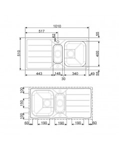 Lavello incasso 2 vasche e gocciolatoio reversibile 100x50 Smeg LFB112 inox spazzolato