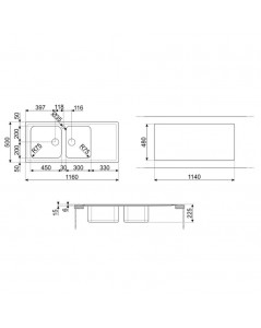 Lavello incasso semifilo 2 vasche e gocciolatoio destro 116x50 Smeg LGM116D2 inox micro antigraffio