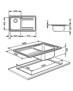 Lavello incasso 1 vasca e gocciolatoio sinistro 86x50 Smeg LE861S2 inox spazzolato