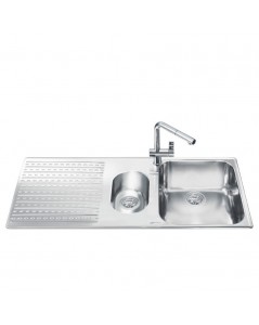 Lavello incasso 2 vasche e gocciolatoio sinistro 100x50 Smeg LTS102S2 inox spazzolato