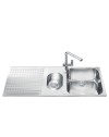 Lavello incasso 2 vasche e gocciolatoio sinistro 100x50 Smeg LTS102S2 inox spazzolato