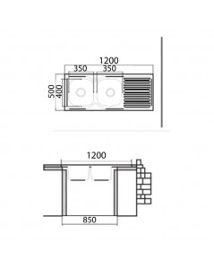 Lavello cucina acciaio appoggio 120x50 cm doppia vasca e gocciolatoio destro SA127DX