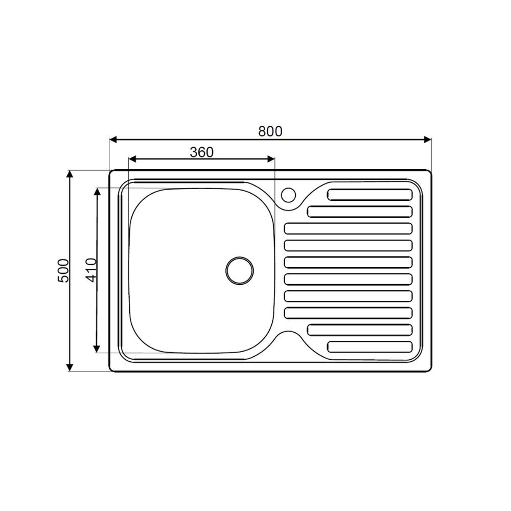 Lavello appoggio acciaio inox 80x50 cm una vasca e gocciolatoio sinistro SA216