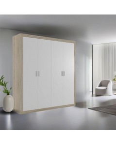 Armadio 4 ante rovere e frontali bianco Sara 196x49x208H