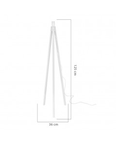 Lampada da Terra Treppiede Legno Bianco e Paralume Tessuto Rosso